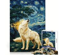 Puzzle Okami Hurlements sous la Nuit Étoilée 1000 Pièces pour Adolescents Stimulation Cérébrale Joie Familiale Bordure Parfaite Cadeau Souvenir (50x75cm)