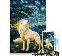 Puzzle Okami Hurlements sous la Nuit Étoilée 1000 Pièces pour Adolescents Stimulation Cérébrale Joie Familiale Bordure Parfaite Cadeau Souvenir (38x26cm)
