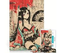 Puzzle Oni Demon Girl avec éventail, 1000 pièces, pour Adolescents, Jeu de réflexion, Design paisible et Amusant, Cadeau Unique (38x52cm)