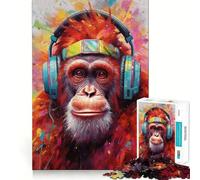 Puzzle Orang-outan avec Casque Audio 1000 pièces Cadeau pour Adultes Jeu de réflexion Loisirs Qualité Joli présent (38x26cm)