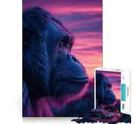 Puzzle Orang-outan Esthétique Coucher de Soleil pour Adultes 1000 Pièces Rappel Amélioration Temps Paisible Découpe Serrée Liste de Vœux du Père Noël (38x26cm)