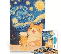 Puzzle Orange Cat Beer Nuit Étoilée pour Adolescents 1000 pièces, Jeu intellectuel, Divertissement d'intérieur, découpe de qualité, Cadeau créatif (38x52cm)