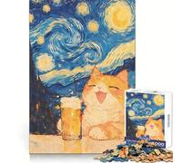 Puzzle Orange Cat Beer Nuit Étoilée pour Adolescents 1000 pièces, Jeu intellectuel, Divertissement d'intérieur, découpe de qualité, Cadeau créatif (38x52cm)