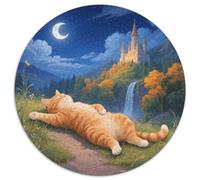 Puzzle Orange Chat 1000 Pièces en Carton pour Adultes Jeu ÉduChatif Jeu De Défi Puzzle Chat Orange Château Lune Cadeau Original Décoration Intérieure 1000pcs (67.5x67.5cm)