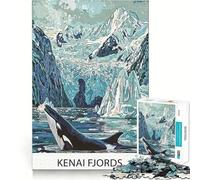 Puzzle Orca dans Les Fjords de Kenai pour Adultes, 1000 pièces, stimule la mémoire, Passe-Temps à la Maison, Bords Nets, Cadeau élégant (38x26cm)