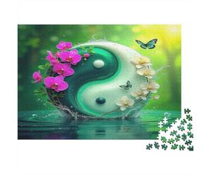Puzzle Orchidée Yin Yang 1000 pièces Art Floral Yin Yang Pièces durables imbriquées Carton recy adeau Adultes 52x38cm
