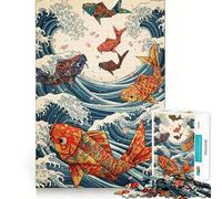 Puzzle Origami Koi Poisson Vagues Océan Adultes 1000 Pièces Jeu de réflexion Anti-Stress Décoration Murale Transparente (50x75cm)