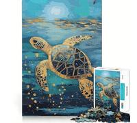 Puzzle Original de 1000 pièces représentant Une Tortue de mer dorée, idéal pour Les Adolescents Jeu de logique et de réflexion Découpe précise Un Cadeau Exceptionnel (38x52cm)