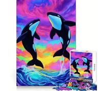 Puzzle Orques Bondissantes Océan Coloré 1000 Pièces pour Adolescents Jeu de Logique Solide et Silencieux Bords Clairs Cadeau Élégant (38x52cm)