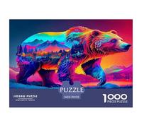 Puzzle Ours Brun 1000 Pièces - Cadeau Adulte - Ours Néon, Vibrant, Psychédélique, Dynamique, Éducatif, Décompression - Convient pour Décoration Murale 70x50cm/1000Pièces