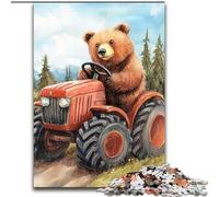 Puzzle Ours Brun conduisant Un Tracteur 1000 pièces pour Adolescents, Jeu Familial Anti-Stress, défi Difficile, Superbes Cadeaux et Jouets (Taille 50x75cm)