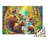 Puzzle Ours Brun Famille d'ours de Forêt 1000 pièces en Carton recyclé de qualité supérieure,idéal fêtes,activité de Groupe Famille,Adultes et Couples,débutants et confirmés,70 x 50 cm / 1000 pièces