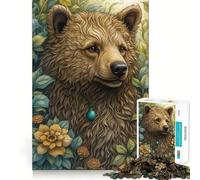 Puzzle Ours Brun Fantaisiste 1000 Pièces Jeu d'adresse Créatif Découpe Nette Composants Robustes Idéal pour Les Voyages (38x26cm)