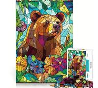 Puzzle Ours en Vitrail 1000 Pièces pour Adolescents Jeu Mental Anti-Anxiété Découpe Premium Cadeau Élégant 50x75cm