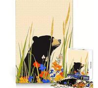 Puzzle Ours Noir dans Les Fleurs Sauvages 1000 Pièces pour Adolescents Améliore la Mémoire Paisible et Amusant Découpe Laser Cadeau Touchant (38x26cm)