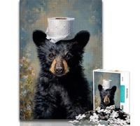 Puzzle Ours Noir Jouant avec du Papier Toilette, 1 000 pièces, pour Adultes, idéal pour Les Vacances à la Maison, pour Tuer Le Temps Chaque pièce est Unique - Jeu Familial Stimulant (38x26cm)