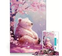Puzzle Ours paisible dans Les cerisiers en Fleurs, 1000 pièces, pour Adolescents, Casse-tête, Jouet Anti-Stress, découpe Premium, Cadeau Exceptionnel (38x52cm)
