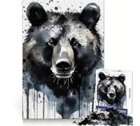 Puzzle Ours Peint à l'Aquarelle 1000 Pièces pour Adultes Stimulation Mentale Passe-Temps Confortable Assemblage Précis Cadeau de Vacances (38x52cm)