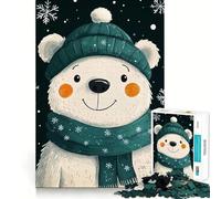 Puzzle Ours Polaire d'hiver avec Bonnet et Écharpe Jeu de 1000 pièces Découpage de Haute Précision Activité Créative Interactive Défi Cérébral pour la Maison (50x75cm)