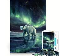 Puzzle Ours Polaire sous Aurore Boréale 1000 Pièces pour Adolescents Jeu de Logique et de Train Décoration Murale Légère et Découpe Lisse (50x75cm)