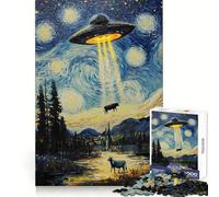 Puzzle OVNI au-Dessus d'une Nuit étoilée pour Adultes, 1000 pièces, Esprit analytique, détente, Assemblage serré, Cadeau de Noël (50x75cm)