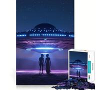 Puzzle OVNI avec extraterrestres la Nuit,1000 pièces,Jouet de développement cognitif,Surface Lisse sans bavures,activité relaxante en Groupe à l'intérieur (38x26cm)