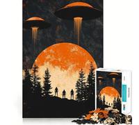 Puzzle OVNIs au-Dessus de la forêt 1000 pièces Jeu Amusant Technologie de découpe Laser avancée Jouet d'intérieur pour Les Vacances (50x75cm)