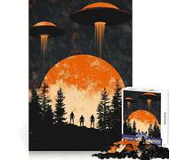 Puzzle OVNIs au-Dessus de la forêt 1000 pièces pour Adolescents Détection des Souvenirs Plaisir reposant Découpe Uniforme Cadeau de Noël idéal (38x52cm)