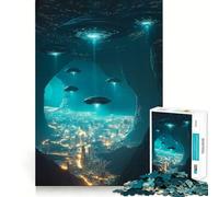 Puzzle OVNIs au-Dessus d'un Paysage Urbain 1000 pièces Stimule l'esprit Découpe Nette Composants Robustes Divertissement captivant pour des Moments de détente à la Maison (50x75cm)