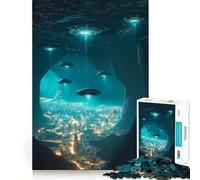 Puzzle OVNIs au-Dessus d'un Paysage Urbain pour Adolescents,1000 pièces,Jeu Stimulant l'esprit,Taille Uniforme,pièces précises,activité Amusante en Famille Le Soir (38x52cm)