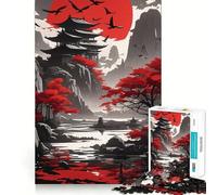 Puzzle Pagode du Soleil Rouge 1000 Pièces pour Adultes Renforce la Mémoire, Calme l'esprit, Qualité, Surprise Chaleureuse (38x52cm)