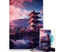 Puzzle Pagode Japon Cerisier Fuji 1000 Pièces pour Adultes Jeu Cognitif et de Partage Motif à Assembler Cadeau de Père Noël (38x52cm)
