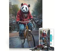 Puzzle Panda à vélo à Amsterdam 1000 pièces pour Adolescents Stimule la mémoire, Anti-Stress, décoration Murale à Bords Nets (38x52cm)