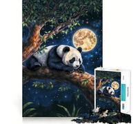 Puzzle Panda au Clair de Lune pour Adultes, 1000 pièces, Jeu de logique Solide, Jeu apaisant, Bords Nets, Cadeau Artistique (38x52cm)