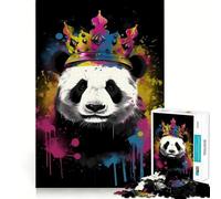 Puzzle Panda avec Couronne pour Adultes 1000 Pièces Jeu de Concentration et de Détente Bordure Ajustée Cadeau du Père Noël (50x75cm)