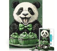 Puzzle Panda avec Cupcakes Trèfle Vert pour Adultes 1000 Pièces Jeu de Réflexion Amusant et Paisible Découpe Précise Liste de Souhaits du Père Noël (38x26cm)