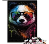 Puzzle Panda avec Lunettes de Soleil 1000 pièces pour Adultes et Adolescents, Anti-Stress, idéal pour Passer Le Temps à la Maison, avec Affiche et fiche de Questions-réponses (50x75cm)