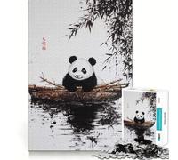 Puzzle Panda dans Un Bateau en Bambou pour Adultes, 1000 pièces, Casse-tête et Plaisir Lent à Assembler, (38x52cm)