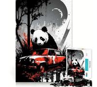 Puzzle Panda Derrière Une Voiture Rouillée 1000 Pièces pour Adolescents Jeu de Logique et de Détente Découpe Exacte (38x26cm)