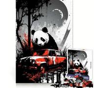 Puzzle Panda derrière Une Voiture rouillée, 1000 pièces, pour Adolescents, Jouet intellectuel, détente et Bien-être, découpe de qualité, Cadeau de Saison (50x75cm)