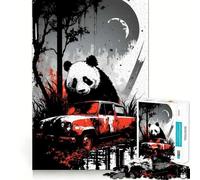 Puzzle Panda Derrière Une Voiture Rouillée 1000 Pièces pour Adolescents Souvenirs, Moments de Sérénité, Découpe Lisse, Cadeau Élégant (38x52cm)