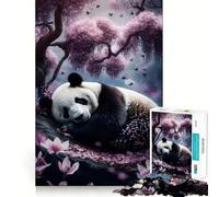 Puzzle Panda Dormant dans Un Cerisier 1000 Pièces pour Adolescents Stimule la Mémoire Anti-Stress Décoration Murale à Bords Serrés (38x26cm)