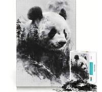 Puzzle Panda Double Exposition Lune Adultes 1000 Pièces Jeu de réflexion Anti-Stress Décoration Murale Transparente (38x26cm)