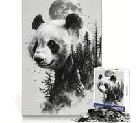 Puzzle Panda Double Exposure Difficile pour Adultes 1000 Pièces Stimule la Mémoire Jeu Apaisant Découpe Premium Cadeau Parfait (38x52cm)