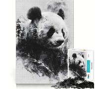 Puzzle Panda Double Exposure Lune pour Adultes 1000 pièces, Jeu de logique Fine, détente et Bords Nets, œuvre d'art (50x75cm)