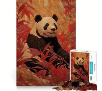 Puzzle Panda en Bambou Rouge pour Adolescents, 1000 pièces, Jeu de logique Fine, Doux et Relaxant, Bords Nets, Cadeau de qualité supérieure (38x26cm)
