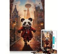 Puzzle Panda en Costume Rouge 1000 pièces pour Adolescents Stimule la mémoire, Anti-Stress, décoration Murale à Bords Nets (50x75cm)