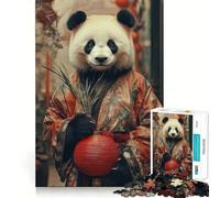 Puzzle Panda en Kimono avec Lanterne Rouge, 1000 pièces, pour Adolescents, Jeu de logique Solide, Plaisir partagé, Bords Nets, Joli Cadeau (38x26cm)