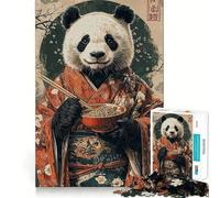 Puzzle Panda en Kimono Mangeant des Ramen, 1000 pièces, pour Adultes, Jeu de réflexion, Plaisir Lent, Design à Assembler, Joli Cadeau (38x26cm)