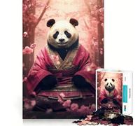 Puzzle Panda en Kimono Rose 1000 pièces pour Adolescents Stimule la mémoire, Anti-Stress, décoration Murale à Bords Nets (50x75cm)